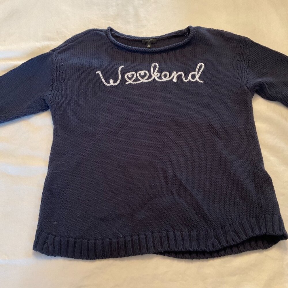 Talbots Womens Sweater Petite Small Weekend Navy 3/4 sleeve